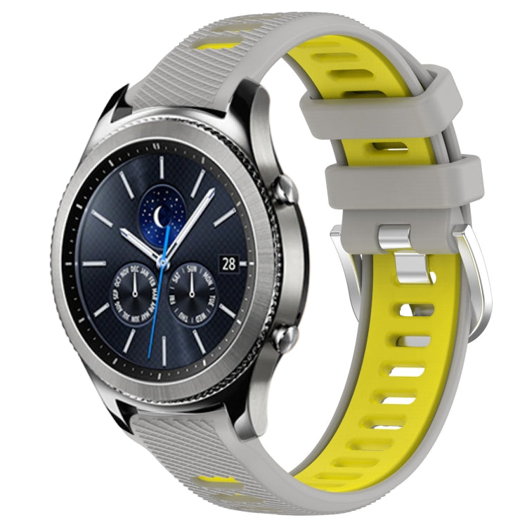 For Samsung Gear S3 Classic 22mm Sports Two-Color Steel Buckle Silicone Watch Band(Grey+Yellow) - Smart Wear by PMC Jewellery | Online Shopping South Africa | PMC Jewellery