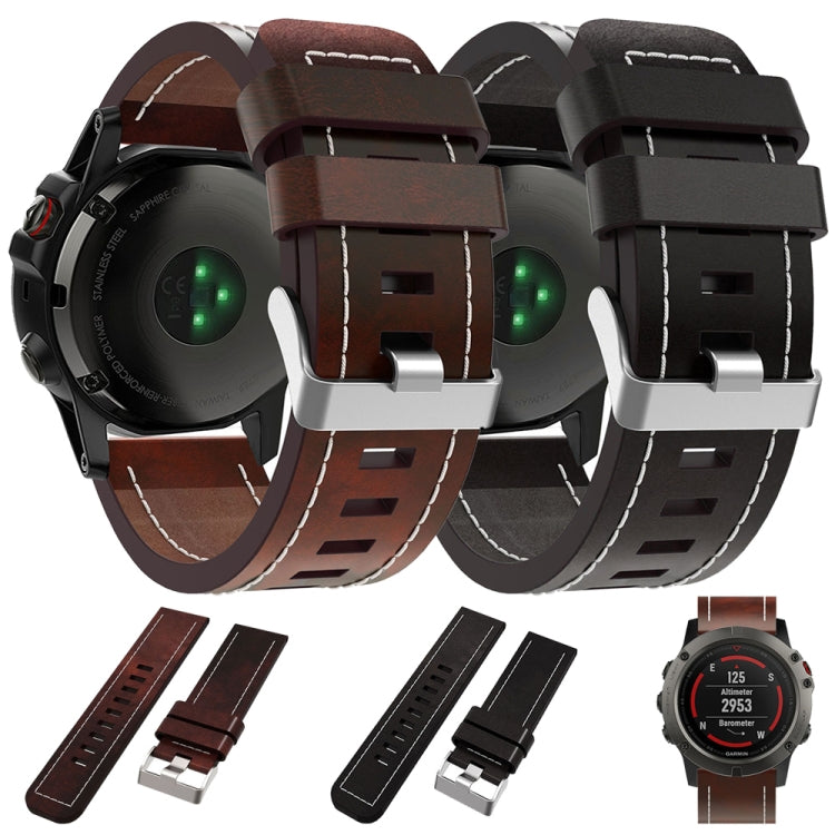 For Garmin Tactix 7 Pro 26mm Sewing Leather Steel Buckle Watch Band(Red Brown) - Smart Wear by PMC Jewellery | Online Shopping South Africa | PMC Jewellery