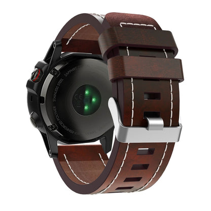 For Garmin Fenix 7X 26mm Sewing Leather Steel Buckle Watch Band(Red Brown) - Smart Wear by PMC Jewellery | Online Shopping South Africa | PMC Jewellery