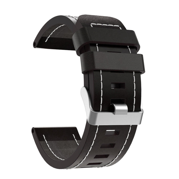 For Garmin Fenix 5X Plus 26mm Sewing Leather Steel Buckle Watch Band(Black) - Smart Wear by PMC Jewellery | Online Shopping South Africa | PMC Jewellery