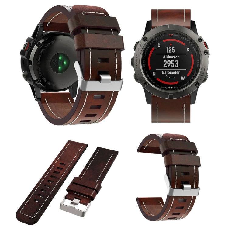 For Garmin Fenix 3 26mm Sewing Leather Steel Buckle Watch Band(Red Brown) - Smart Wear by PMC Jewellery | Online Shopping South Africa | PMC Jewellery