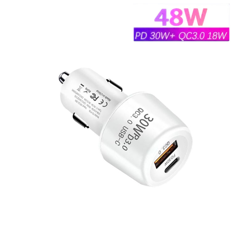 P29 48W PD30W + QC3.0 18W USB Dual Port Car Charger(White) - Car Charger by PMC Jewellery | Online Shopping South Africa | PMC Jewellery