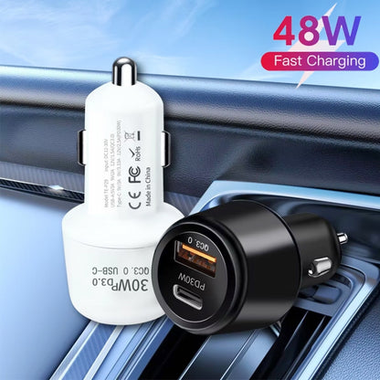 P29 48W PD30W + QC3.0 18W USB Dual Port Car Charger(White) - Car Charger by PMC Jewellery | Online Shopping South Africa | PMC Jewellery