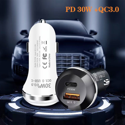 P28 USB-C PD30W + QC3.0 18W USB Dual Port Car Charger(Black) - Car Charger by PMC Jewellery | Online Shopping South Africa | PMC Jewellery