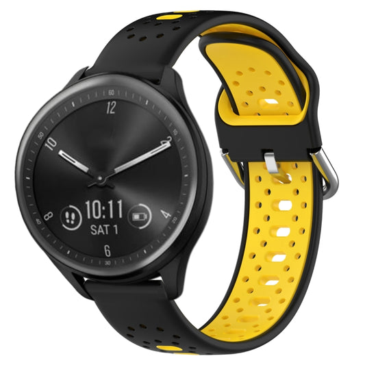 For Garmin Vivomove Sport 20mm Breathable Two-Color Silicone Watch Band(Black+Yellow) - Watch Bands by PMC Jewellery | Online Shopping South Africa | PMC Jewellery