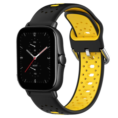 For Amazfit GTS 2E 20mm Breathable Two-Color Silicone Watch Band(Black+Yellow) - Watch Bands by PMC Jewellery | Online Shopping South Africa | PMC Jewellery