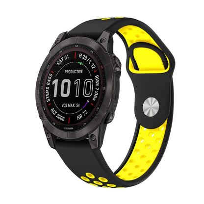 For Garmin Fenix 7 Sapphire Solar 22mm Sports Breathable Silicone Watch Band(Black+Yellow) - Watch Bands by PMC Jewellery | Online Shopping South Africa | PMC Jewellery