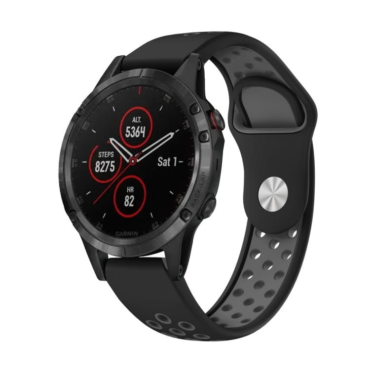 For Garmin Fenix 5 Plus 22mm Sports Breathable Silicone Watch Band(Black+Grey) -  by PMC Jewellery | Online Shopping South Africa | PMC Jewellery