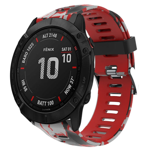 For Garmin Fenix 6X 26mm Camouflage Printed Silicone Watch Band(Red+Army Camouflage) -  by PMC Jewellery | Online Shopping South Africa | PMC Jewellery