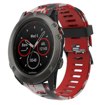 For Garmin Fenix 5X Sapphire 26mm Camouflage Printed Silicone Watch Band(Red+Army Camouflage) -  by PMC Jewellery | Online Shopping South Africa | PMC Jewellery