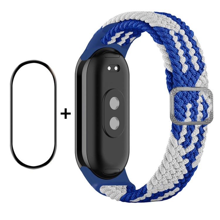 For Xiaomi Mi Band 8 ENKAY Hat-Prince 2 in 1 Set Full Coverage Screen Protector + Elastic Braided Nylon Watch Band(Blue White) -  by ENKAY | Online Shopping South Africa | PMC Jewellery