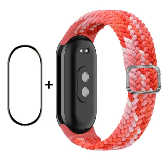 For Xiaomi Mi Band 8 ENKAY Hat-Prince 2 in 1 Set Full Coverage Screen Protector + Elastic Braided Nylon Watch Band(Colorful Red) -  by ENKAY | Online Shopping South Africa | PMC Jewellery