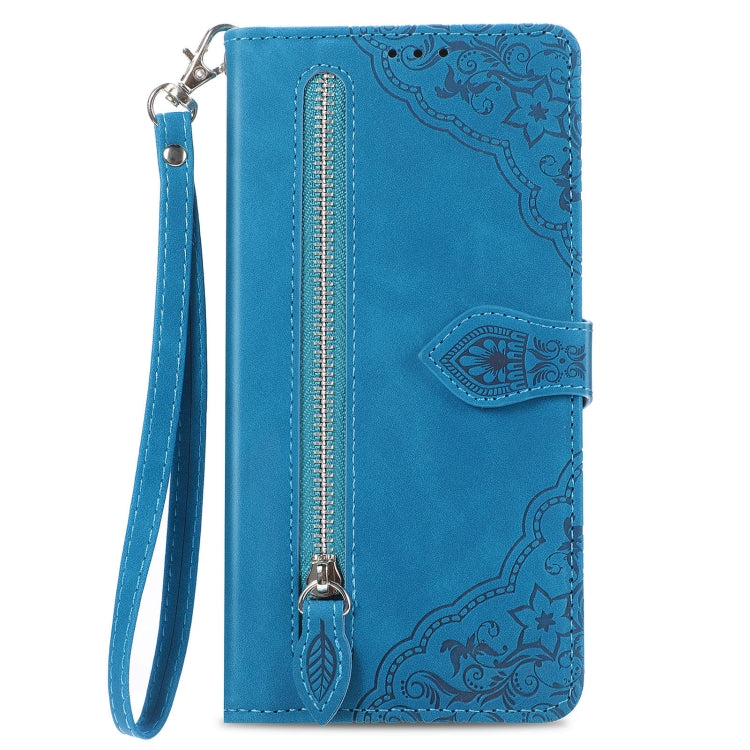 For Xiaomi POCO F5 Embossed Flower Zipper Leather Phone Case(Blue) - free shipping - PMC TechLife - Order now!