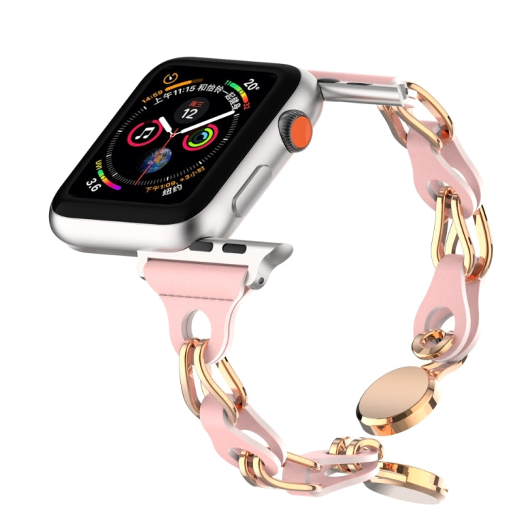 For Apple Watch 3 38mm Hollow Leather Chain Magnetic Buckle Watch Band(Pink) - Watch Bands by PMC Jewellery | Online Shopping South Africa | PMC Jewellery