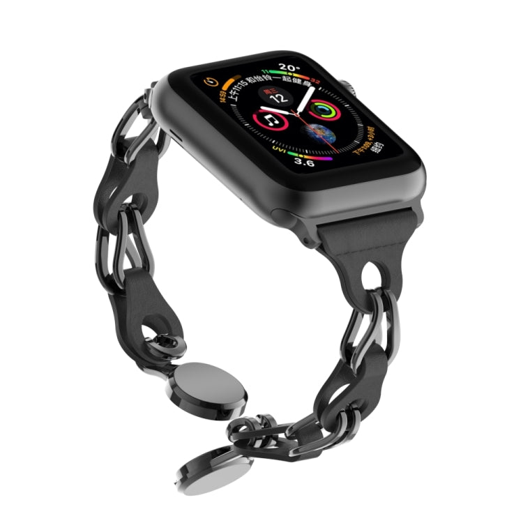 For Apple Watch 4 44mm Hollow Leather Chain Magnetic Buckle Watch Band(Black) - Watch Bands by PMC Jewellery | Online Shopping South Africa | PMC Jewellery