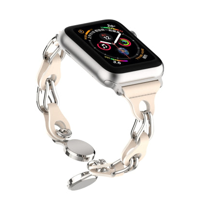 For Apple Watch SE 2022 44mm Hollow Leather Chain Magnetic Buckle Watch Band(Starlight Color) - Watch Bands by PMC Jewellery | Online Shopping South Africa | PMC Jewellery