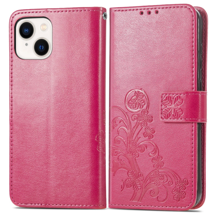 For iPhone 15 Four-leaf Clasp Embossed Buckle Leather Phone Case(Magengta) - iPhone 15 Cases by PMC Jewellery | Online Shopping South Africa | PMC Jewellery