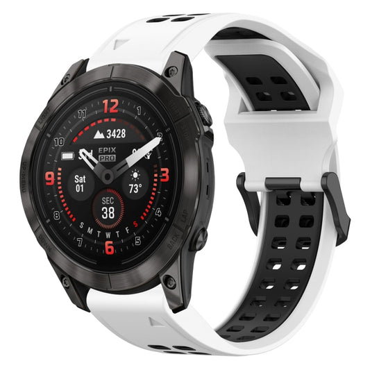 For Garmin Epix Pro 47mm 22mm Two-Color Reverse Buckle Silicone Watch Band(White+Black) - Watch Bands by PMC Jewellery | Online Shopping South Africa | PMC Jewellery