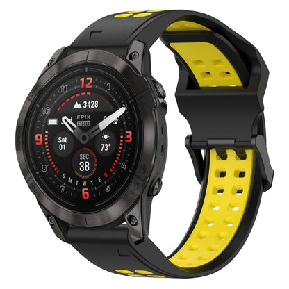 For Garmin Epix Pro 47mm 22mm Two-Color Reverse Buckle Silicone Watch Band(Black+Yellow) - Watch Bands by PMC Jewellery | Online Shopping South Africa | PMC Jewellery