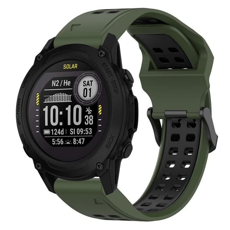 For Garmin Descent G1 22mm Two-Color Reverse Buckle Silicone Watch Band(Army Green+Black) - Watch Bands by PMC Jewellery | Online Shopping South Africa | PMC Jewellery