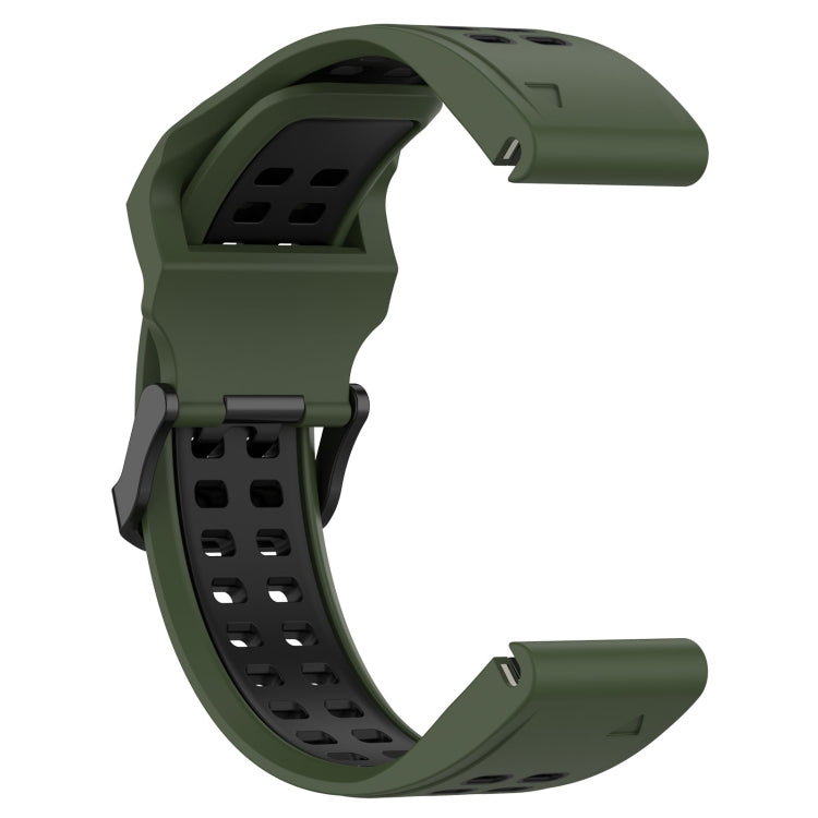 For Garmin Fenix 5 Plus 22mm Two-Color Reverse Buckle Silicone Watch Band(Army Green+Black) - Watch Bands by PMC Jewellery | Online Shopping South Africa | PMC Jewellery