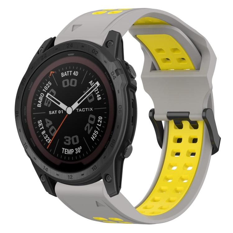 For Garmin Tactix 7 Pro 26mm Two-Color Reverse Buckle Silicone Watch Band(Grey+Yellow) - Watch Bands by PMC Jewellery | Online Shopping South Africa | PMC Jewellery