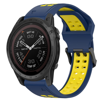 For Garmin Tactix 7 Pro 26mm Two-Color Reverse Buckle Silicone Watch Band(Blue+Yellow) - Watch Bands by PMC Jewellery | Online Shopping South Africa | PMC Jewellery