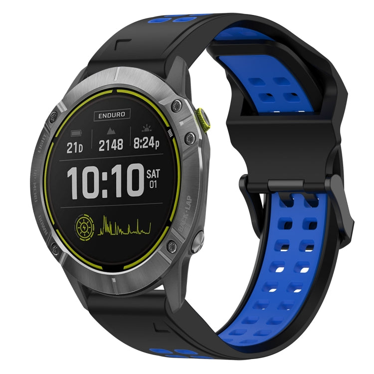 For Garmin Enduro 26mm Two-Color Reverse Buckle Silicone Watch Band(Black+Blue) - Watch Bands by PMC Jewellery | Online Shopping South Africa | PMC Jewellery