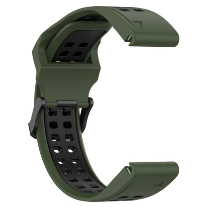 For Garmin Fenix 6X 26mm Two-Color Reverse Buckle Silicone Watch Band(Army Green+Black) - Watch Bands by PMC Jewellery | Online Shopping South Africa | PMC Jewellery