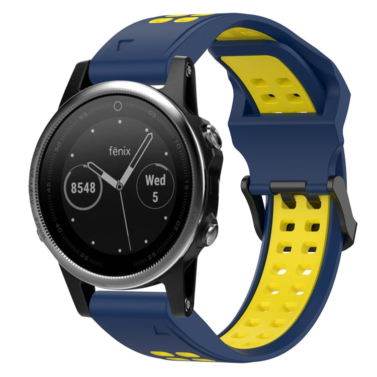 For Garmin Fenix 5S 20mm Two-Color Reverse Buckle Silicone Watch Band(Blue+Yellow) - Watch Bands by PMC Jewellery | Online Shopping South Africa | PMC Jewellery