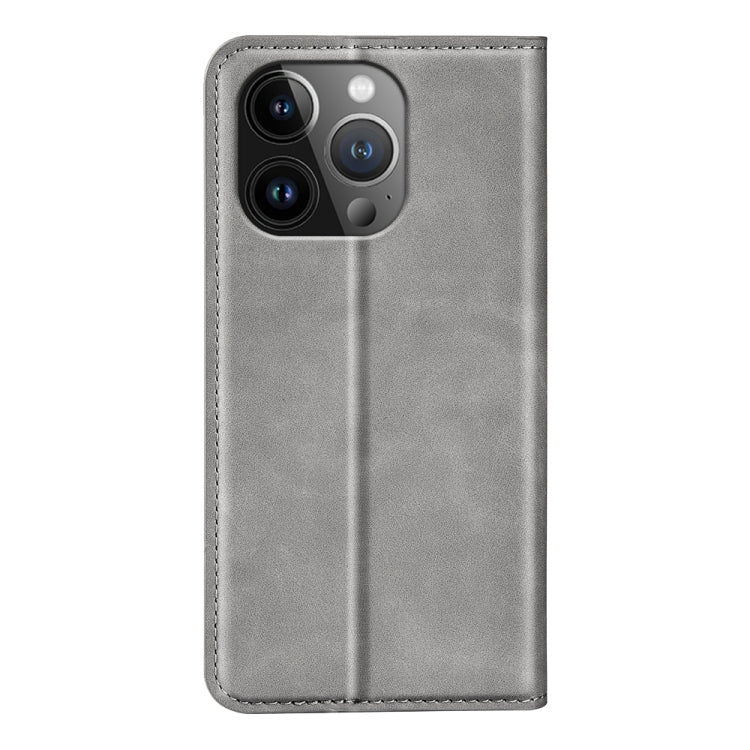 For iPhone 15 Pro Retro-skin  Magnetic Suction Leather Phone Case(Grey) - iPhone 15 Pro Cases by PMC Jewellery | Online Shopping South Africa | PMC Jewellery