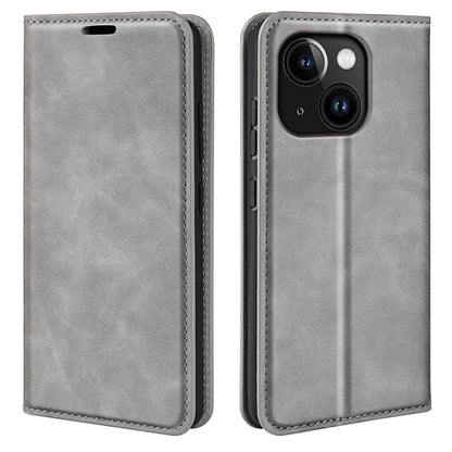 For iPhone 15 Plus Retro-skin  Magnetic Suction Leather Phone Case(Grey) - iPhone 15 Plus Cases by PMC Jewellery | Online Shopping South Africa | PMC Jewellery