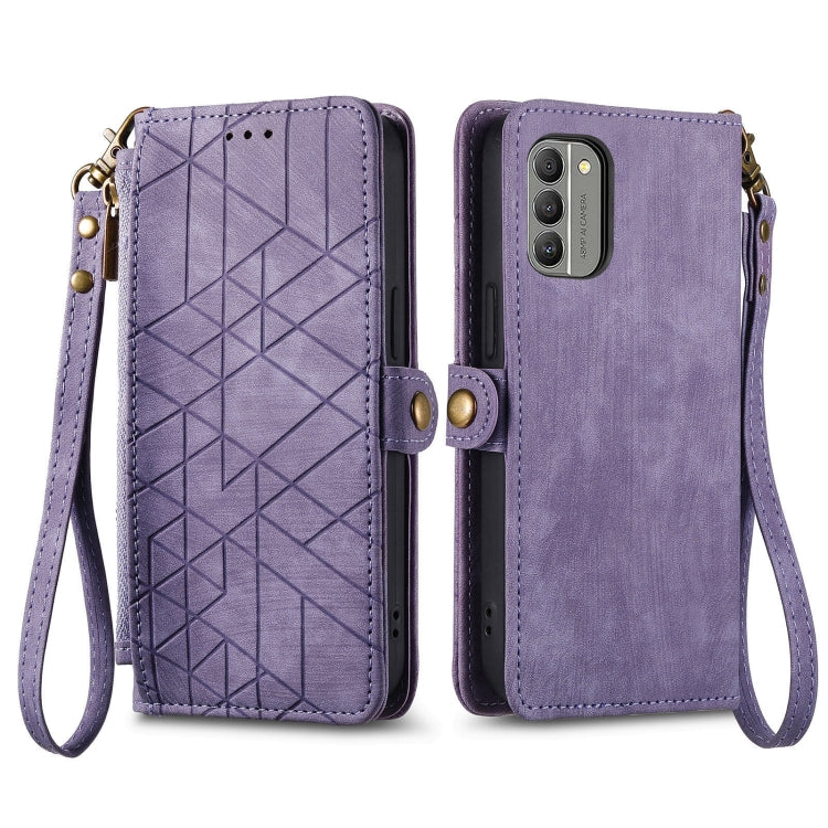 For Nokia C12 Geometric Zipper Wallet Side Buckle Leather Phone Case(Purple) - Nokia Cases by PMC Jewellery | Online Shopping South Africa | PMC Jewellery