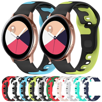 For Samsung Galaxy Watch Active 20mm Double Color Silicone Watch Band(Black+Blue) - Watch Bands by PMC Jewellery | Online Shopping South Africa | PMC Jewellery