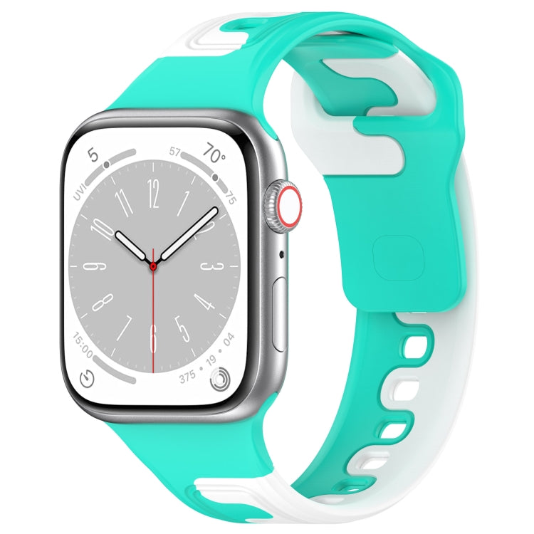 For Apple Watch 8 45mm Double Color Silicone Watch Band(Cyan+White) - Watch Bands by PMC TechLife | Online Shopping South Africa | PMC TechLife