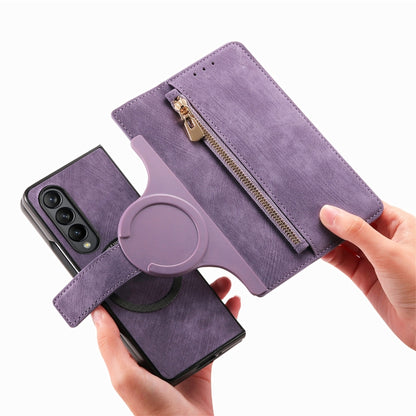 For Samsung Galaxy Z Fold4 Retro MagSafe Magnetic Zipper Wallet Leather Phone Case(Purple) - Galaxy Z Fold4 5G Cases by PMC Jewellery | Online Shopping South Africa | PMC Jewellery