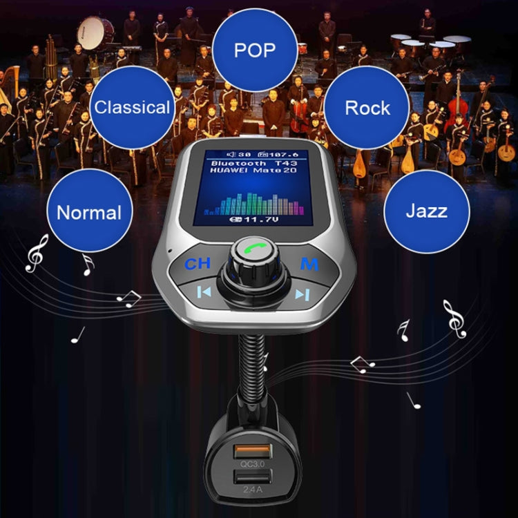 T43 Car Bluetooth Mp3 Multi-function Large Color Screen QC3.0 Bluetooth Car Charge Lossless Car Bluetooth Player - Bluetooth Car Kits by PMC Jewellery | Online Shopping South Africa | PMC Jewellery