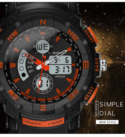 SANDA 775 Watch Male Electronic Watch Adult Middle School Students Youth Multi Functional Sports Water Proof Trend Double Watch(Orange) - Sport Watches by SANDA | Online Shopping South Africa | PMC Jewellery | Buy Now Pay Later Mobicred