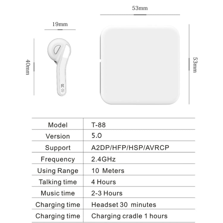 T88 Mini Touch Control Hifi Wireless Bluetooth Earphones TWS Wireless Earbuds with Charger Box(White) - TWS Earphone by PMC TechLife | Online Shopping South Africa | PMC TechLife