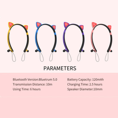 ZW29 Cat Ear Stereo Sound HIFI Fashion Outdoor Portable Sports Wireless  Bluetooth Headset with Mic & LED Light Glowing(Purple) - Neck-mounted Earphone by PMC Jewellery | Online Shopping South Africa | PMC Jewellery