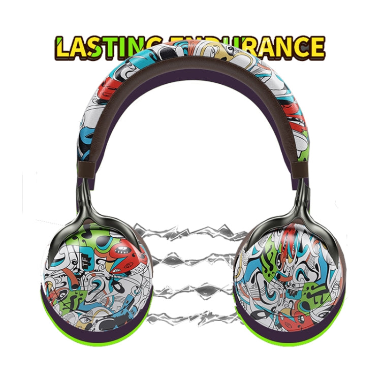 VJ086 Graffiti Headset Wireless Sports Bluetooth Headset Water Transfer Color Print Headset, Support TF, FM(Black+White) - Headset & Headphone by PMC Jewellery | Online Shopping South Africa | PMC Jewellery