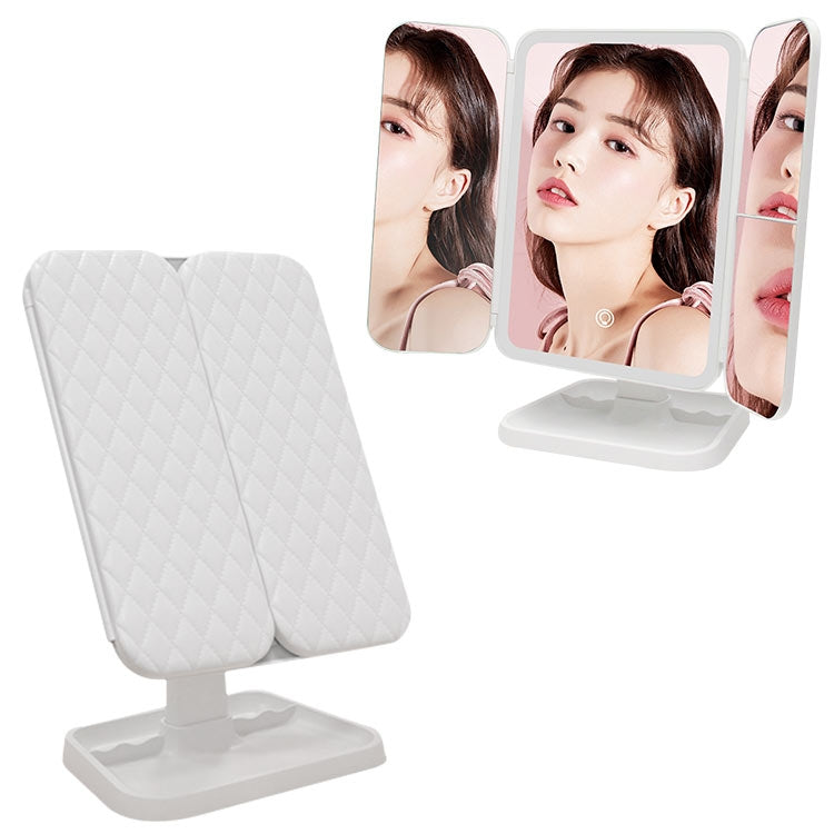 Simple & Stylish LED Three-Fold Square Makeup Mirror, Specification:Plug-in Monochrome Lamp(White) - Mirror by PMC Jewellery | Online Shopping South Africa | PMC Jewellery