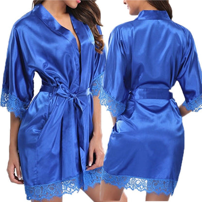 Half Sleeve Robe Women Faux Silk Pajama Sexy Night Dress, Size:L(Blue) - Pajamas & Bathrobe by PMC Jewellery | Online Shopping South Africa | PMC Jewellery