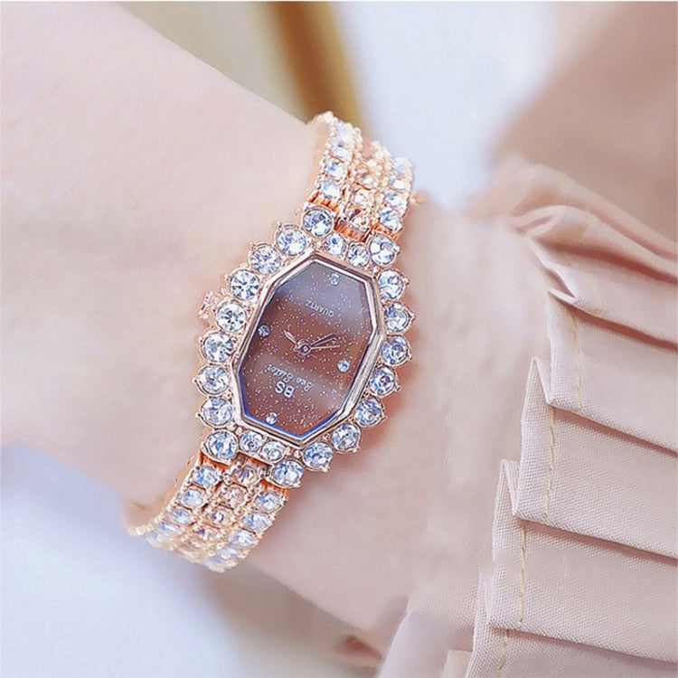 BS bee sister FA1581 Women Octagonal Dial Diamond Plated Rhinestone Bracelet Quartz Watch(Rose Gold Coffee Diamond) - Alloy Watches by BS Bee Sister | Online Shopping South Africa | PMC Jewellery | Buy Now Pay Later Mobicred