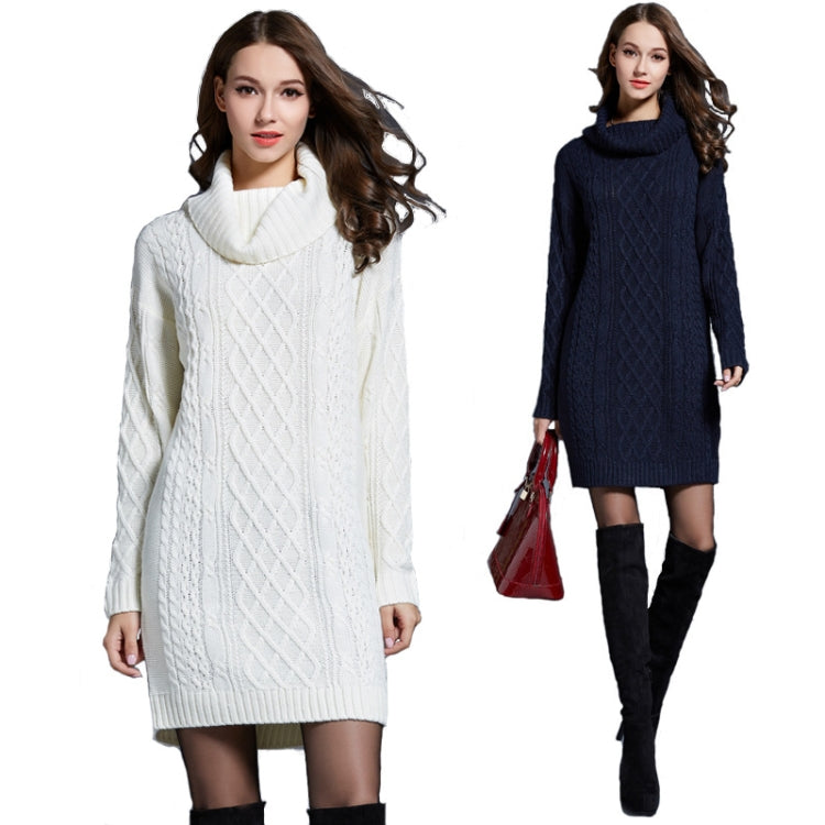 Autumn And Winter Knitwear Dresses Long Turtleneck Sweater For Women, Size: XL(Navy Blue) - Sweater by PMC Jewellery | Online Shopping South Africa | PMC Jewellery