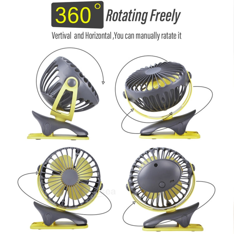 360 Degree -Round Rotation Mini Cooling Air Fan 4 Speed Adjustable Portable USB Rechargeable Desktop Clip Fan(Gray) - Electric Fans by PMC Jewellery | Online Shopping South Africa | PMC Jewellery