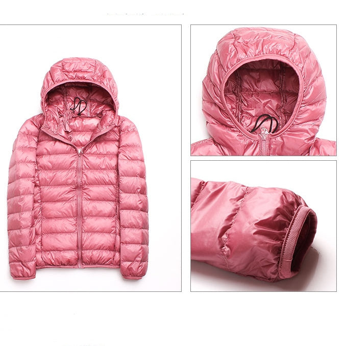 Casual Ultra Light White Duck Down Jacket Women Autumn Winter Warm Coat Hooded Parka, Size:L(Pink) - Down Jacket by PMC Jewellery | Online Shopping South Africa | PMC Jewellery