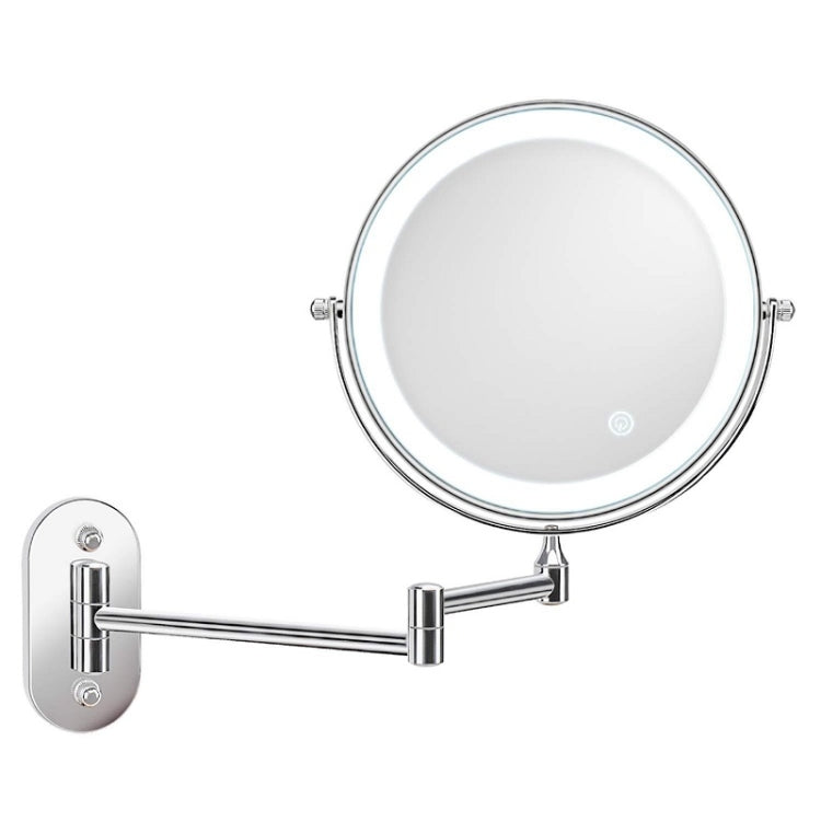 8 Inch Wall-Mounted Double-Sided Makeup Mirror LED Three-Tone Light Bathroom Mirror, Colour:Battery Model Silver(Five Times Magnification) - Mirror by PMC Jewellery | Online Shopping South Africa | PMC Jewellery