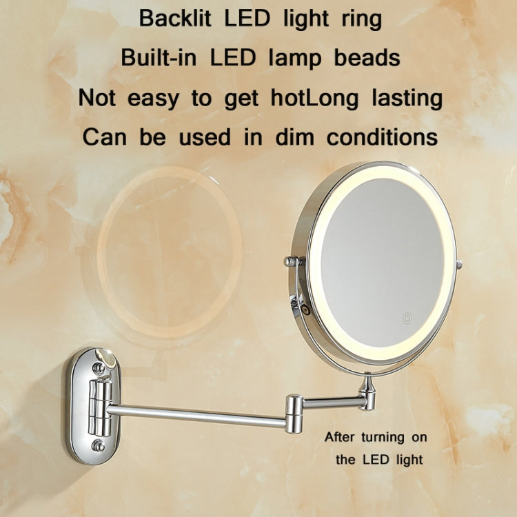 8 Inch Wall-Mounted Double-Sided Makeup Mirror LED Three-Tone Light Bathroom Mirror, Colour:Battery Models Black(Seven Times Magnification) - Mirror by PMC Jewellery | Online Shopping South Africa | PMC Jewellery