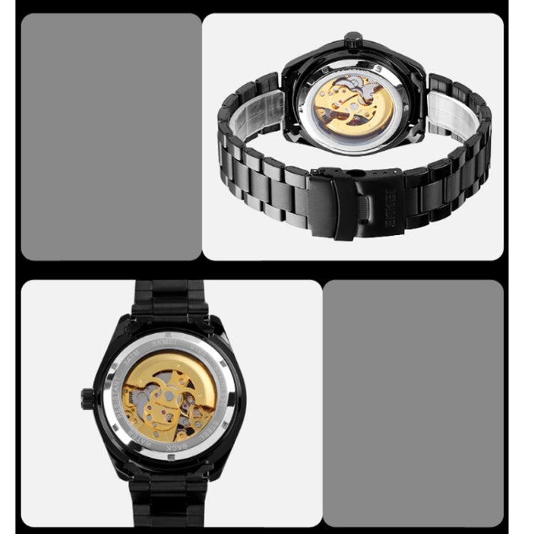 SKMEI 9194 Men Automatic Skeleton Mechanical Steel Band Watch (Black) - Metal Strap Watches by SKMEI | Online Shopping South Africa | PMC Jewellery | Buy Now Pay Later Mobicred